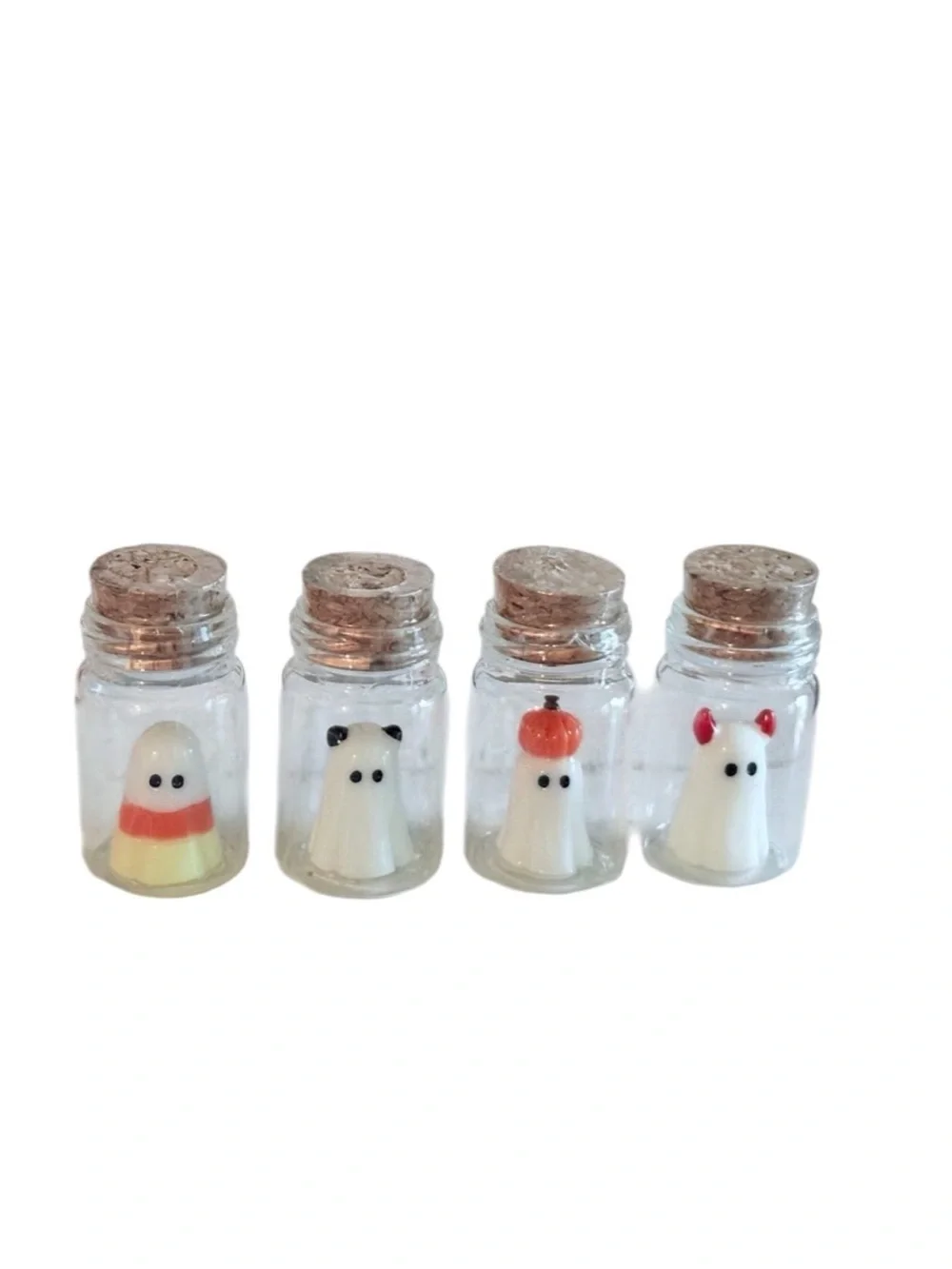 Mini Ghost Halloween Figurines Potion Glass  Bottles Set of 4